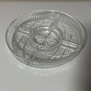 Vintage clear-cut glass divided serving dish.